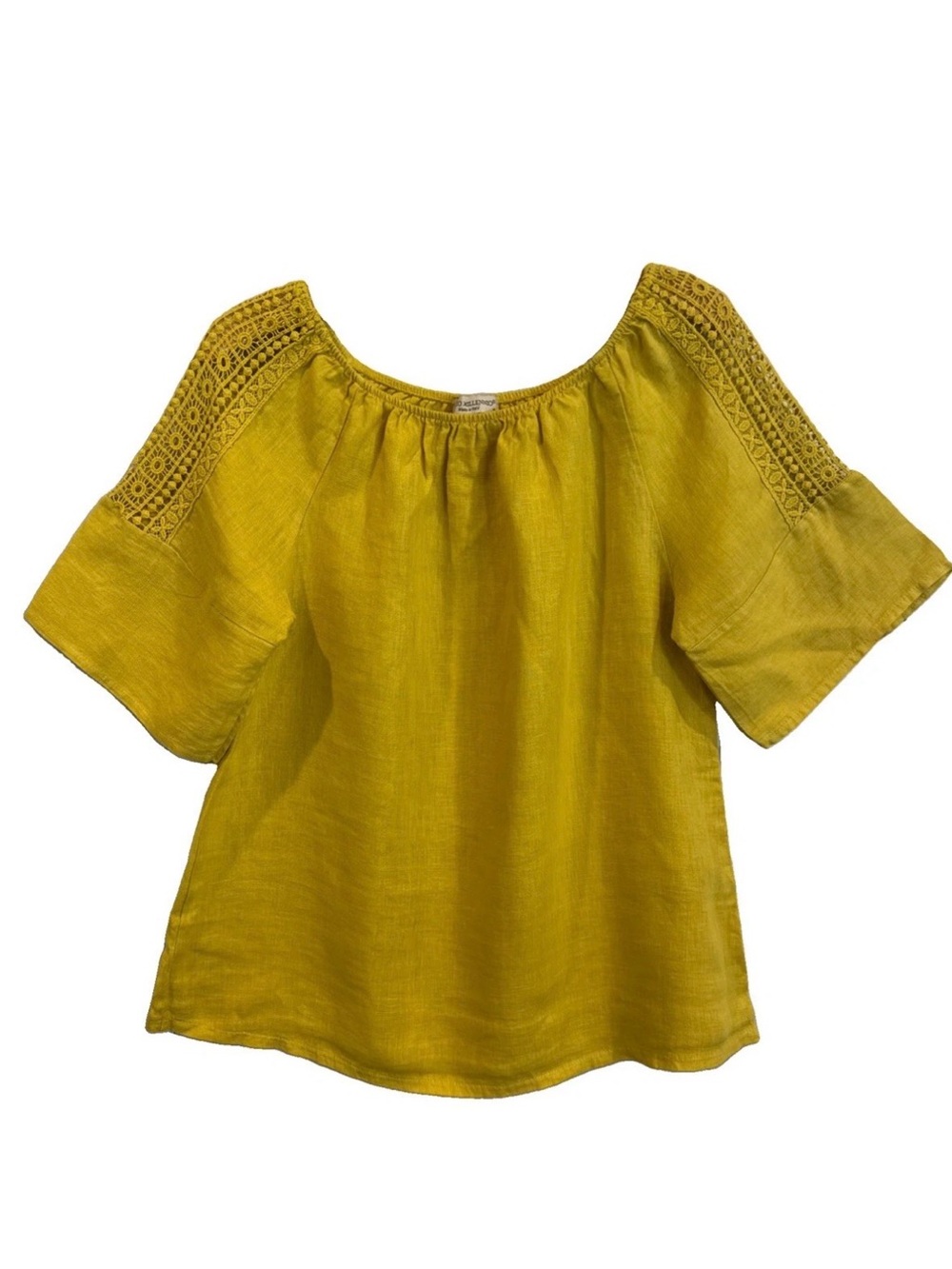 Terzo Millennio Boho Crochet-Shoulder Yellow Peasant Blouse